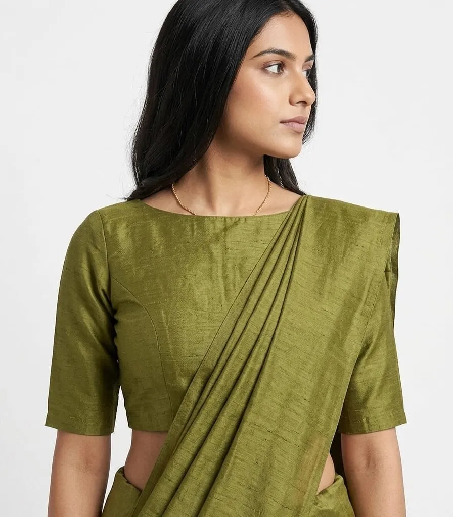 Readymade Raw Silk Saree Blouse with Keyhole Back Slit – Solid Color Boat Neck Partywear Blouse