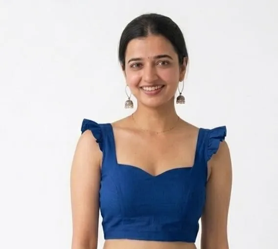 Readymade Sweetheart Neck Saree Blouse with Ruffle Sleeves & Back Zipper (Padded Crop Top) 1
