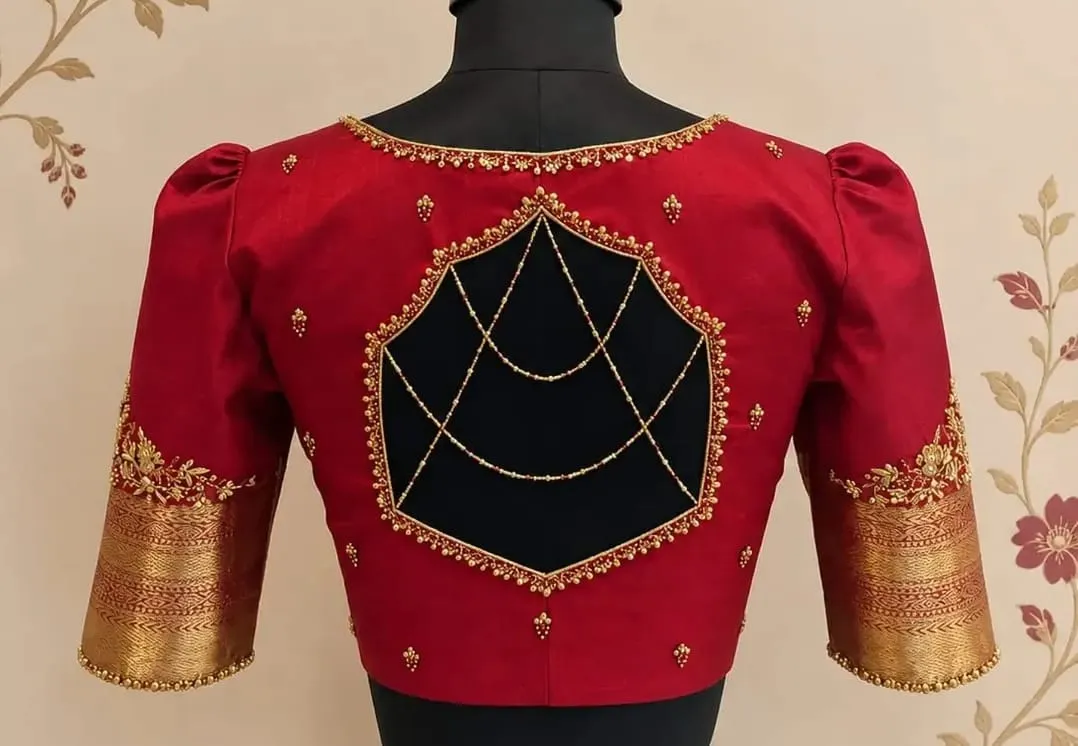 Red Designer Maggam Work Blouse | Heavy Bridal Silk Blouse Online