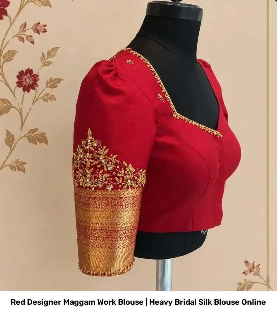Red Designer Maggam Work Blouse | Heavy Bridal Silk Blouse Online 2