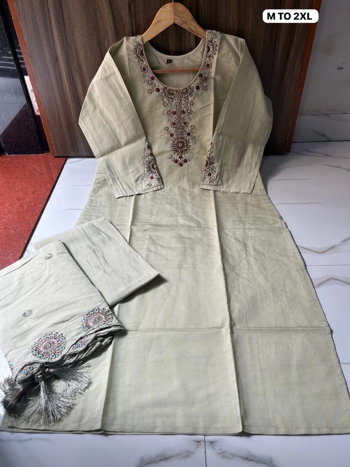 Roman Chanderi Silk Embroidered Kurti Set with Pocket Plazo & Cutwork Dupatta – 3-Piece Festive Ethnic Suit