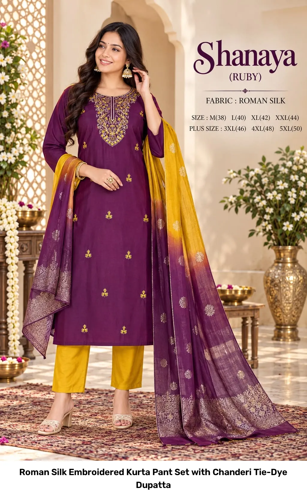 Roman Silk Embroidered Kurta Pant Set with Chanderi Tie-Dye Dupatta 11