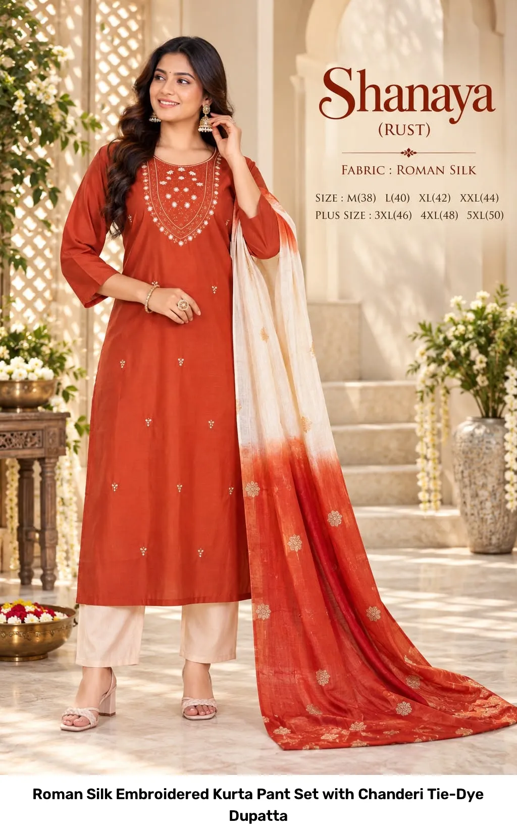 Roman Silk Embroidered Kurta Pant Set with Chanderi Tie-Dye Dupatta 5
