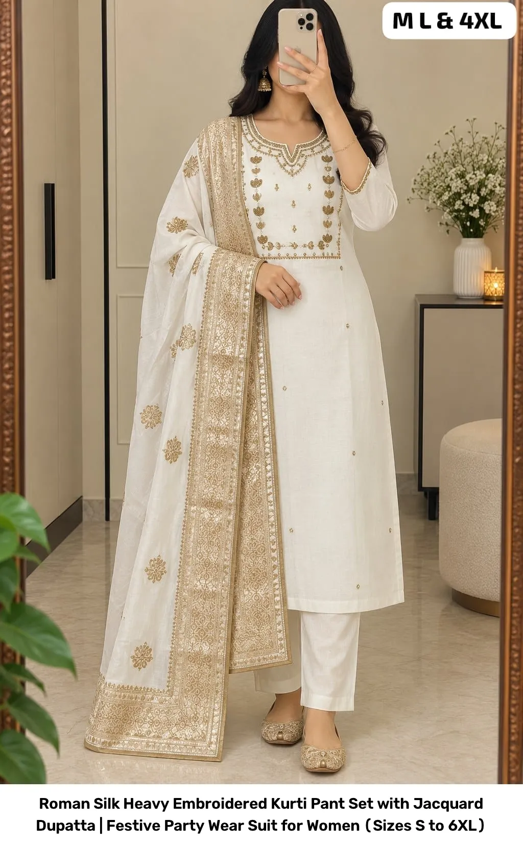 Roman Silk Heavy Embroidered Kurti Pant Set with Jacquard Dupatta | Festive Party Wear Suit for Women (Sizes S to 6XL) 10