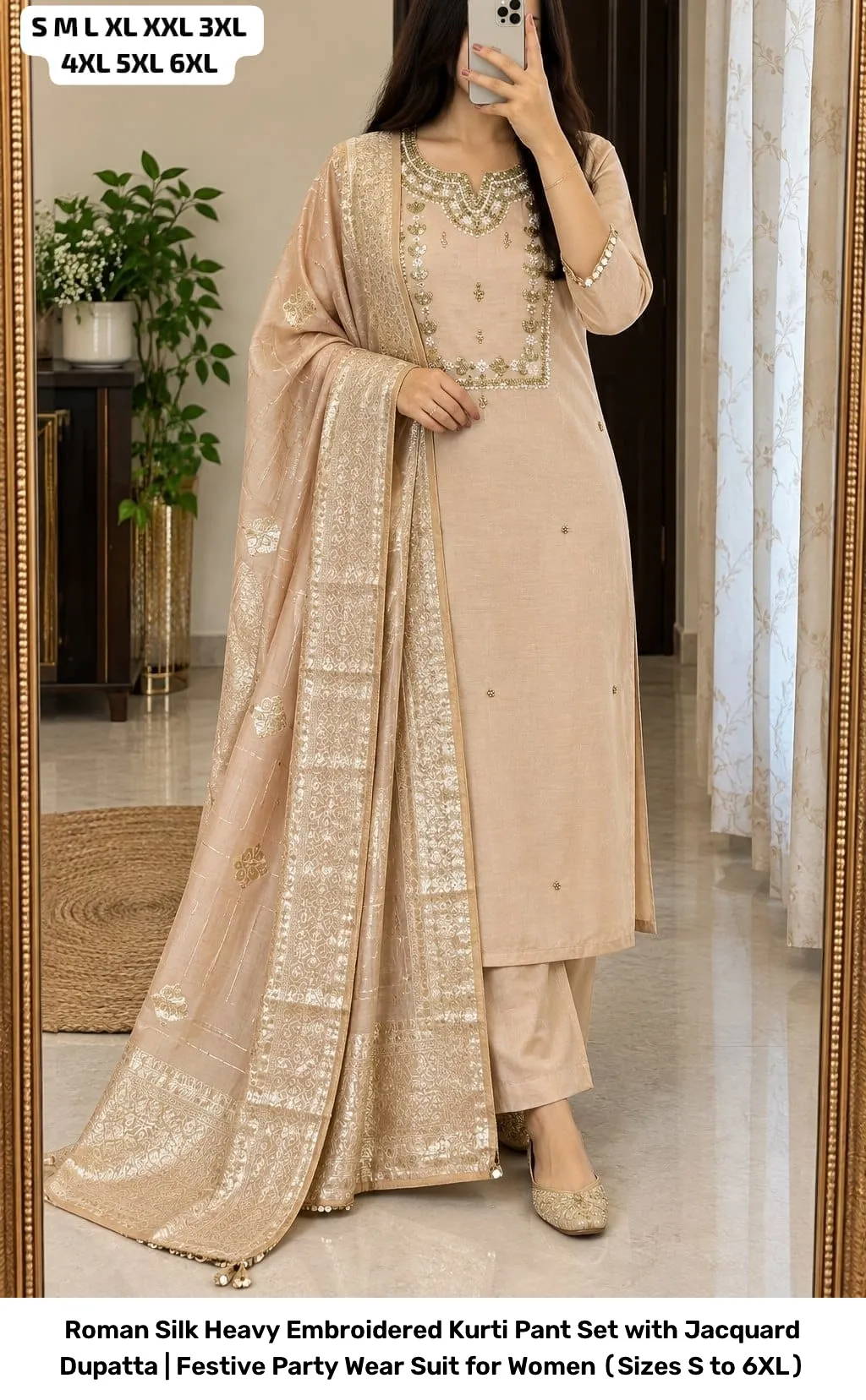 Roman Silk Heavy Embroidered Kurti Pant Set with Jacquard Dupatta | Festive Party Wear Suit for Women (Sizes S to 6XL) 12