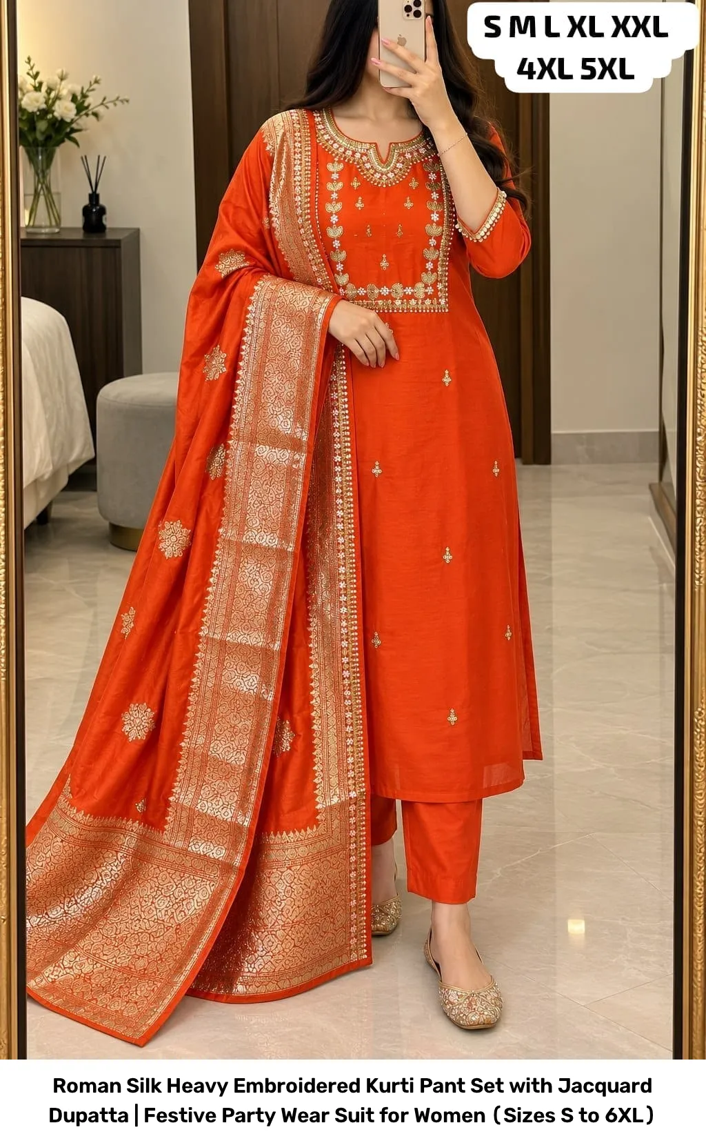 Roman Silk Heavy Embroidered Kurti Pant Set with Jacquard Dupatta | Festive Party Wear Suit for Women (Sizes S to 6XL) 13