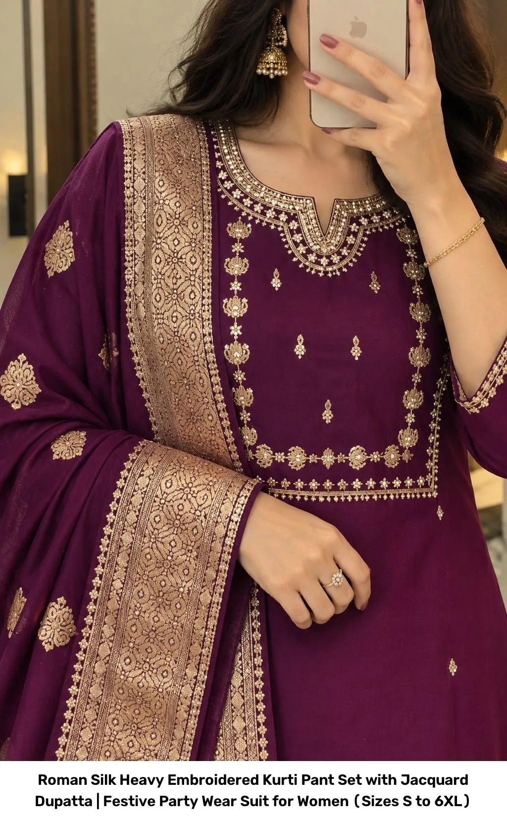 Roman Silk Heavy Embroidered Kurti Pant Set with Jacquard Dupatta | Festive Party Wear Suit for Women (Sizes S to 6XL) 14