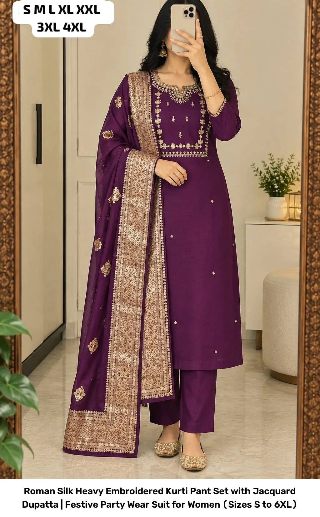 Roman Silk Heavy Embroidered Kurti Pant Set with Jacquard Dupatta | Festive Party Wear Suit for Women (Sizes S to 6XL) 15