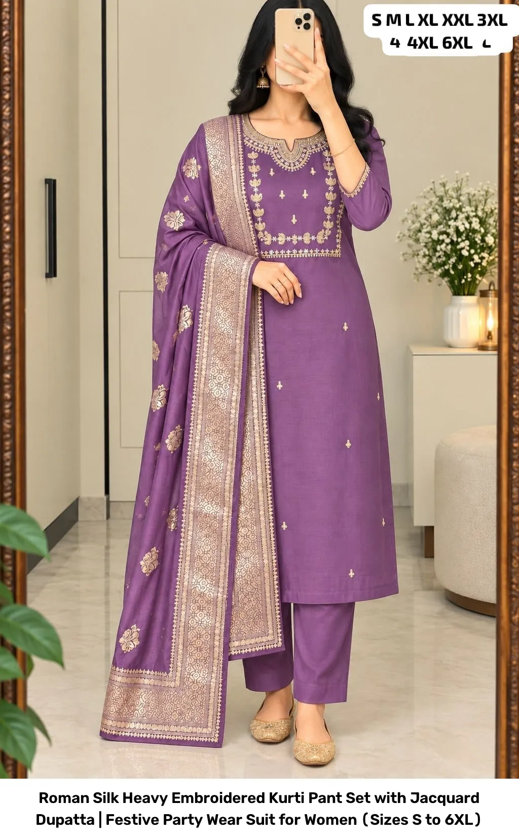 Roman Silk Heavy Embroidered Kurti Pant Set with Jacquard Dupatta | Festive Party Wear Suit for Women (Sizes S to 6XL) 2