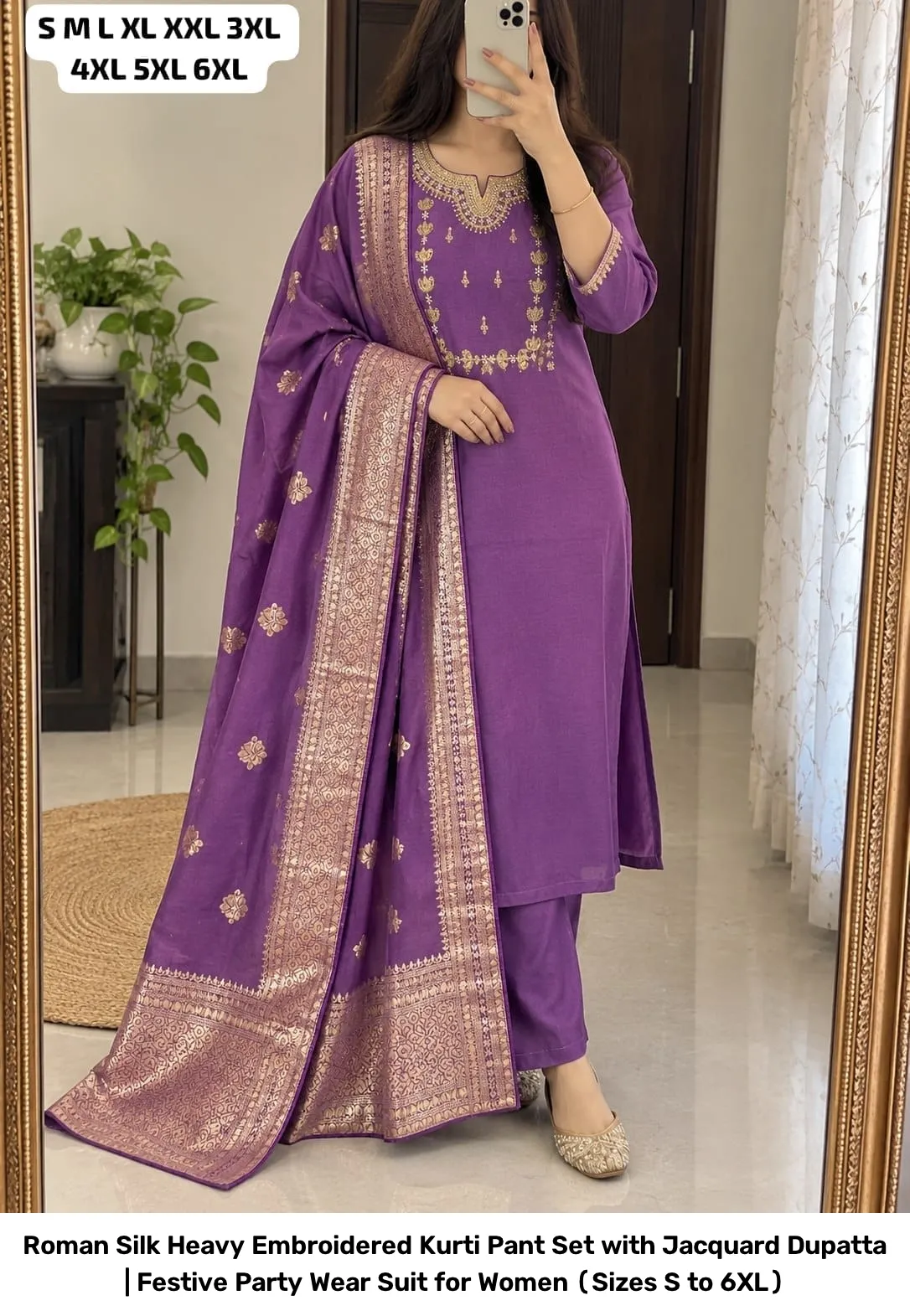 Roman Silk Heavy Embroidered Kurti Pant Set with Jacquard Dupatta | Festive Party Wear Suit for Women (Sizes S to 6XL) 5