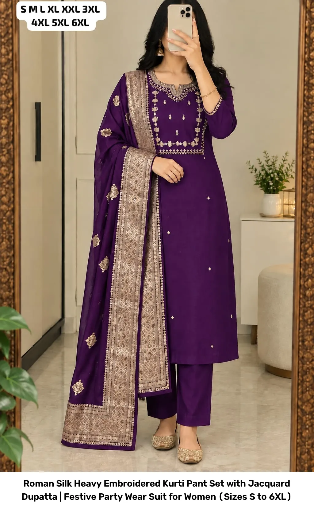 Roman Silk Heavy Embroidered Kurti Pant Set with Jacquard Dupatta | Festive Party Wear Suit for Women (Sizes S to 6XL) 6