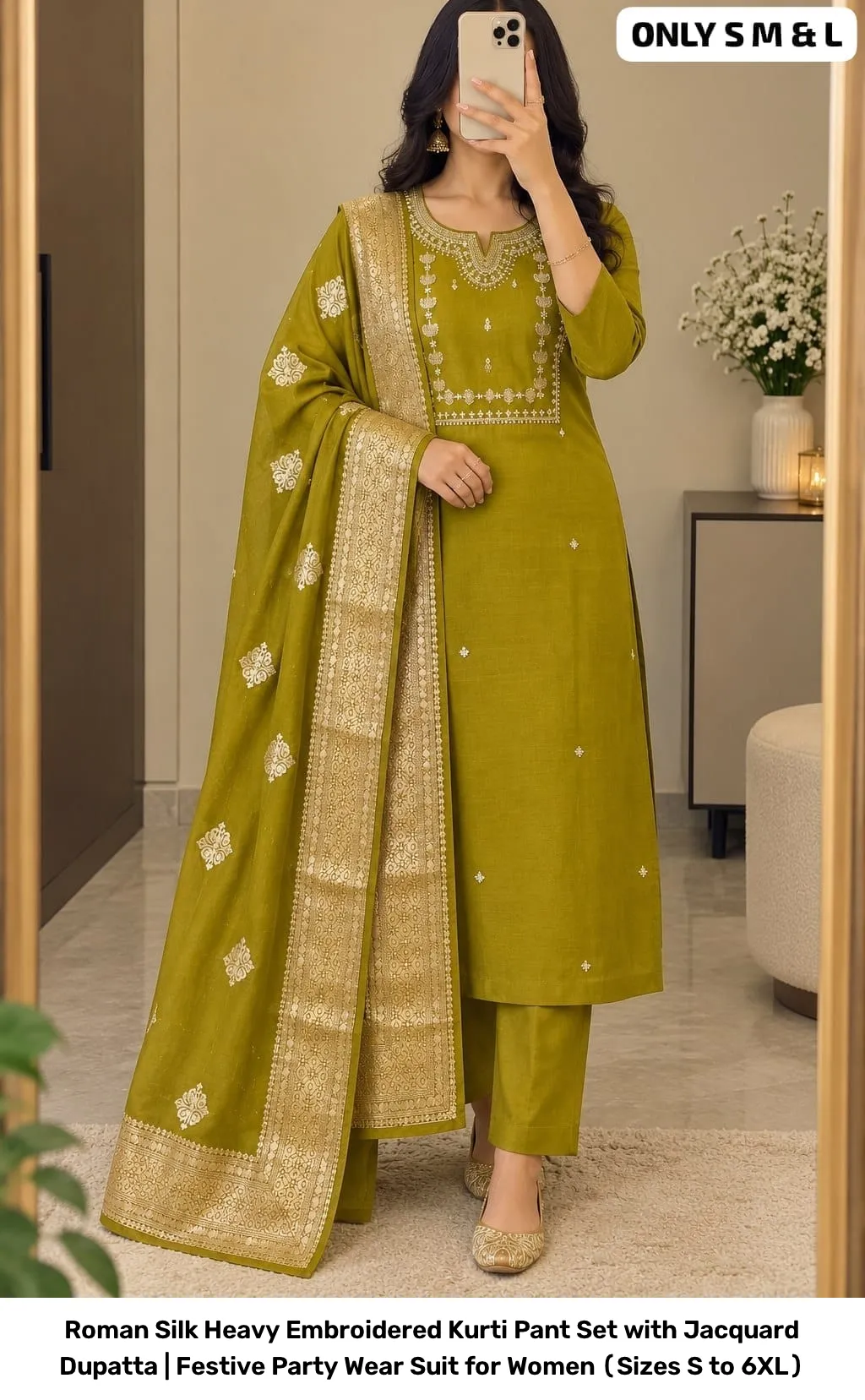 Roman Silk Heavy Embroidered Kurti Pant Set with Jacquard Dupatta | Festive Party Wear Suit for Women (Sizes S to 6XL) 7