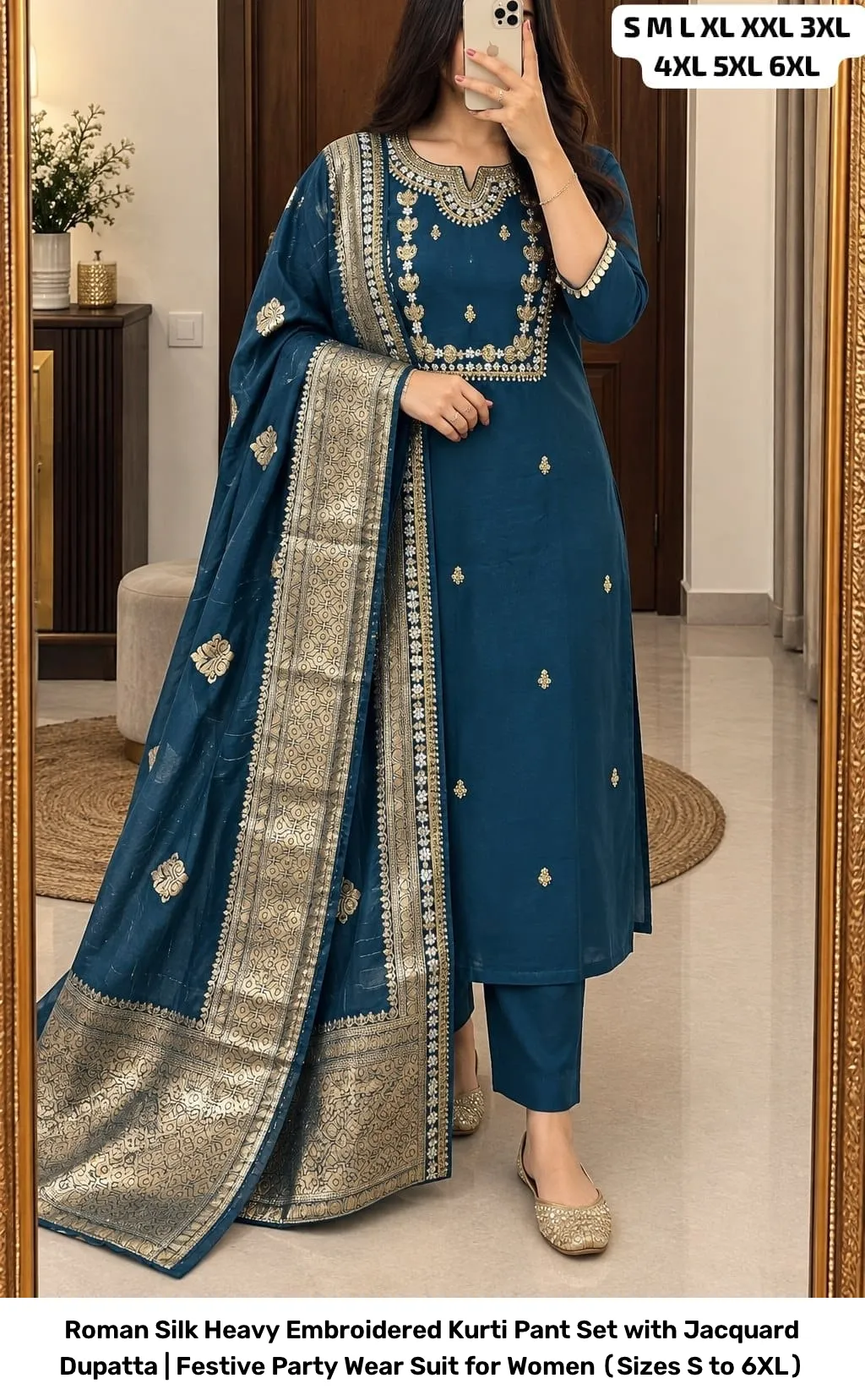 Roman Silk Heavy Embroidered Kurti Pant Set with Jacquard Dupatta | Festive Party Wear Suit for Women (Sizes S to 6XL) 8