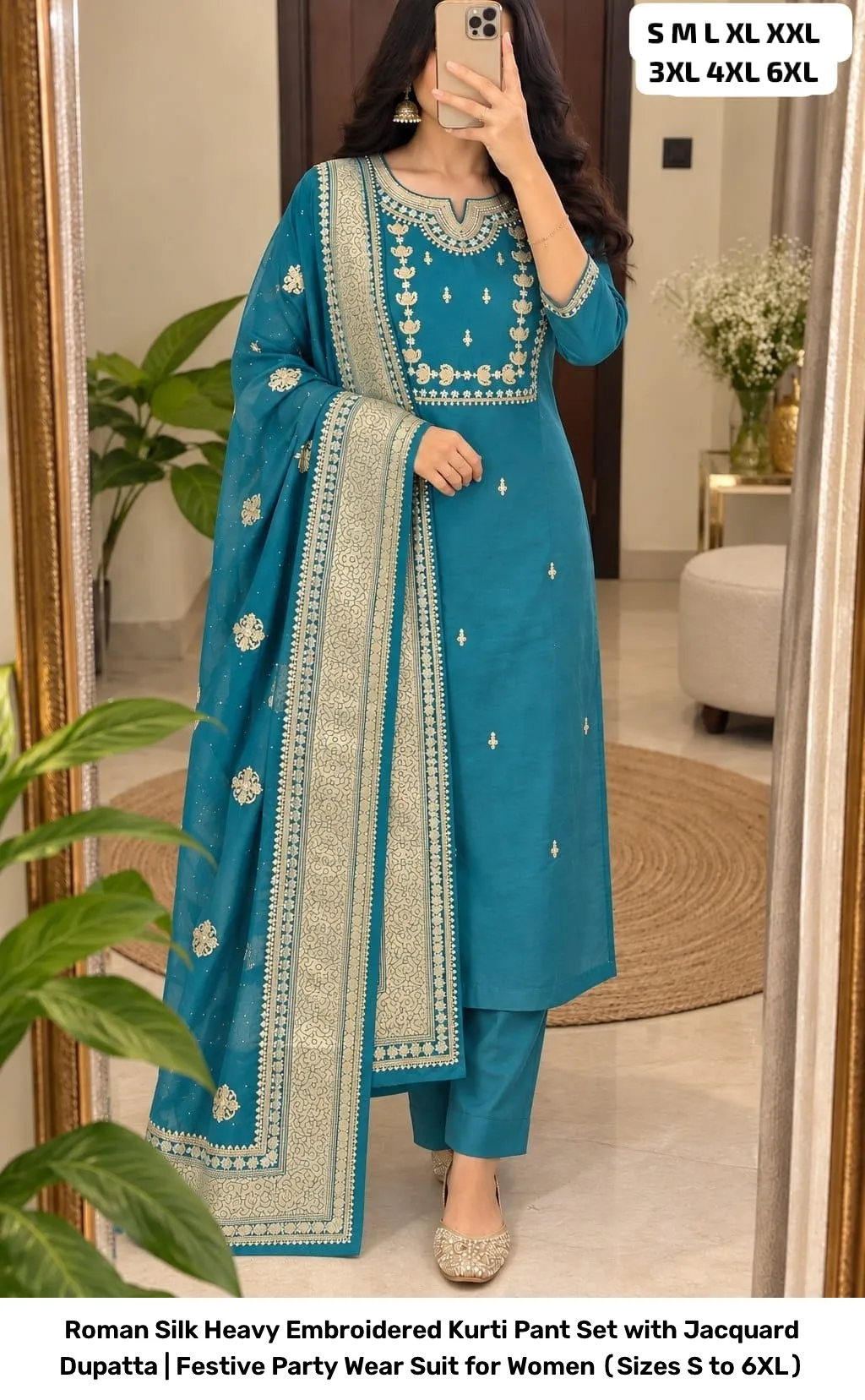 Roman Silk Heavy Embroidered Kurti Pant Set with Jacquard Dupatta | Festive Party Wear Suit for Women (Sizes S to 6XL) 9