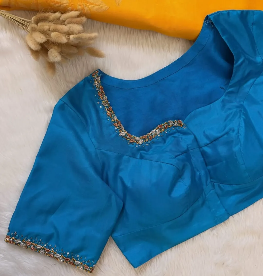 Royal Blue Maggam Work Princess Cut Designer Blouse