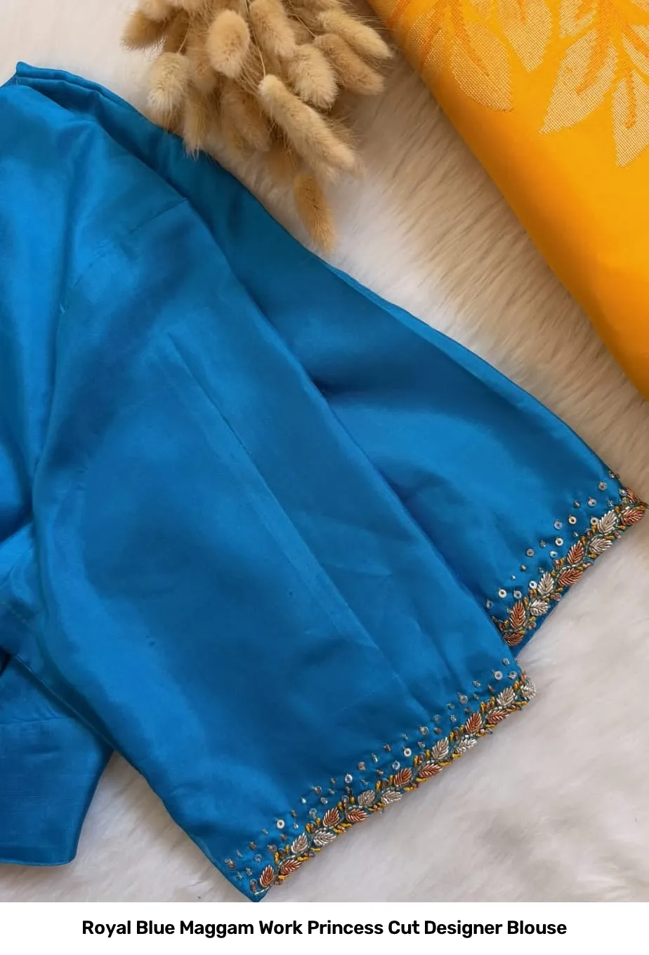 Royal Blue Maggam Work Princess Cut Designer Blouse 2