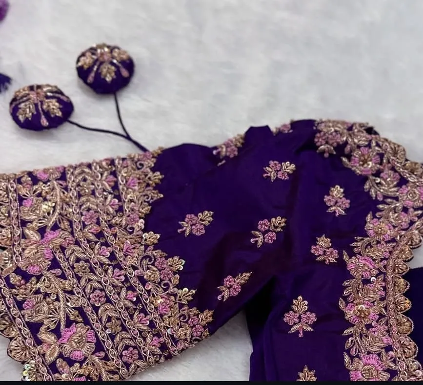 Royal Blue Silk Designer Blouse with Heavy Zardosi & Cut-Out Back | Buy Readymade Blouses Online