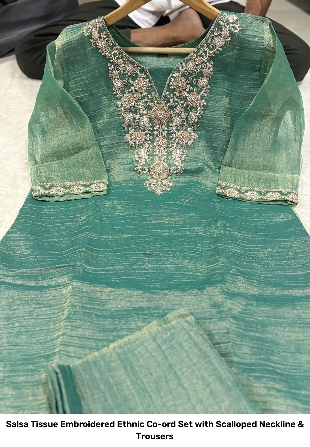 Salsa Tissue Embroidered Ethnic Co-ord Set with Scalloped Neckline & Trousers 2