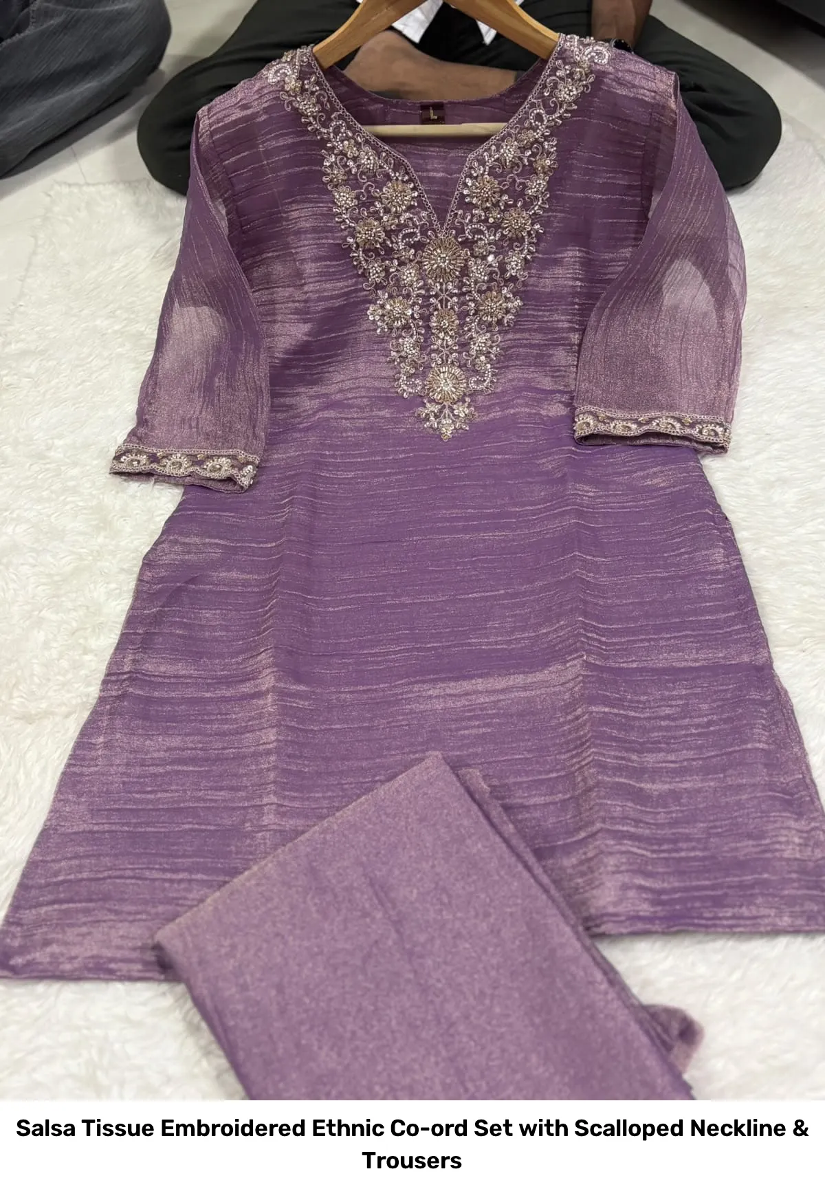 Salsa Tissue Embroidered Ethnic Co-ord Set with Scalloped Neckline & Trousers 3