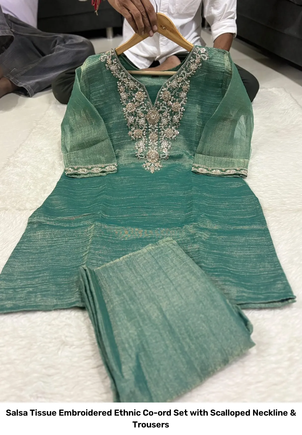 Salsa Tissue Embroidered Ethnic Co-ord Set with Scalloped Neckline & Trousers 4
