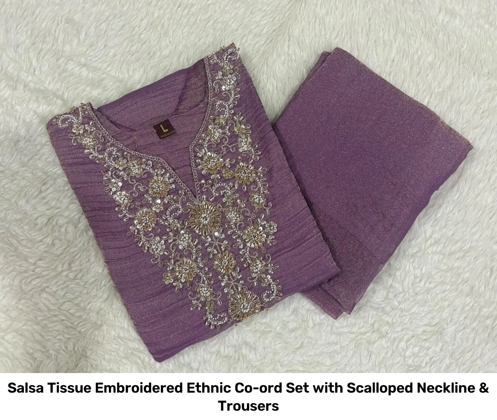 Salsa Tissue Embroidered Ethnic Co-ord Set with Scalloped Neckline & Trousers 5