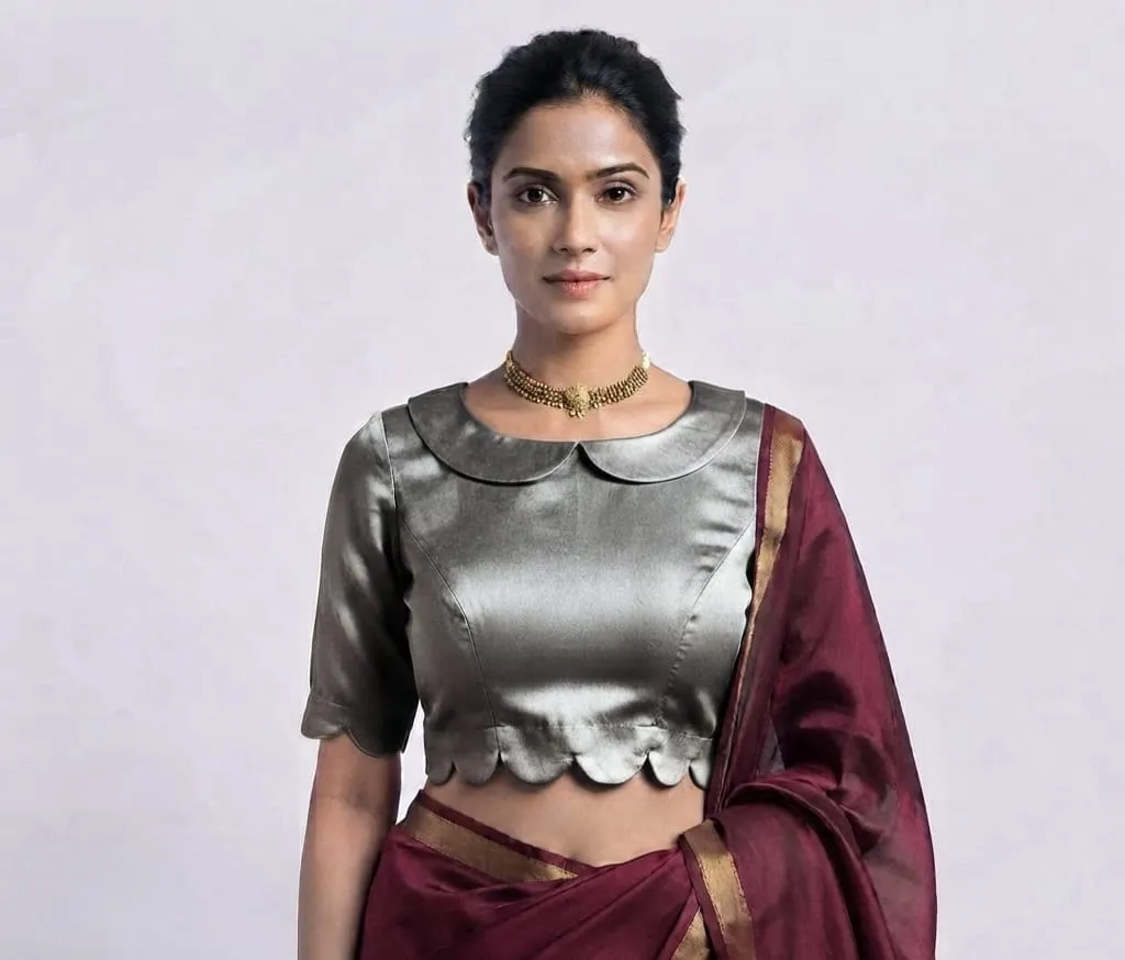 Scalloped Peter Pan Collar Blouse | Designer Readymade Saree Blouse Online