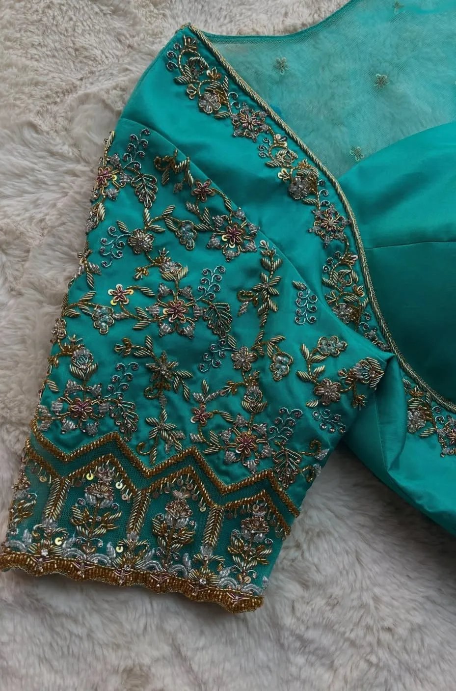 Sea Green Net Back Aari Work Blouse