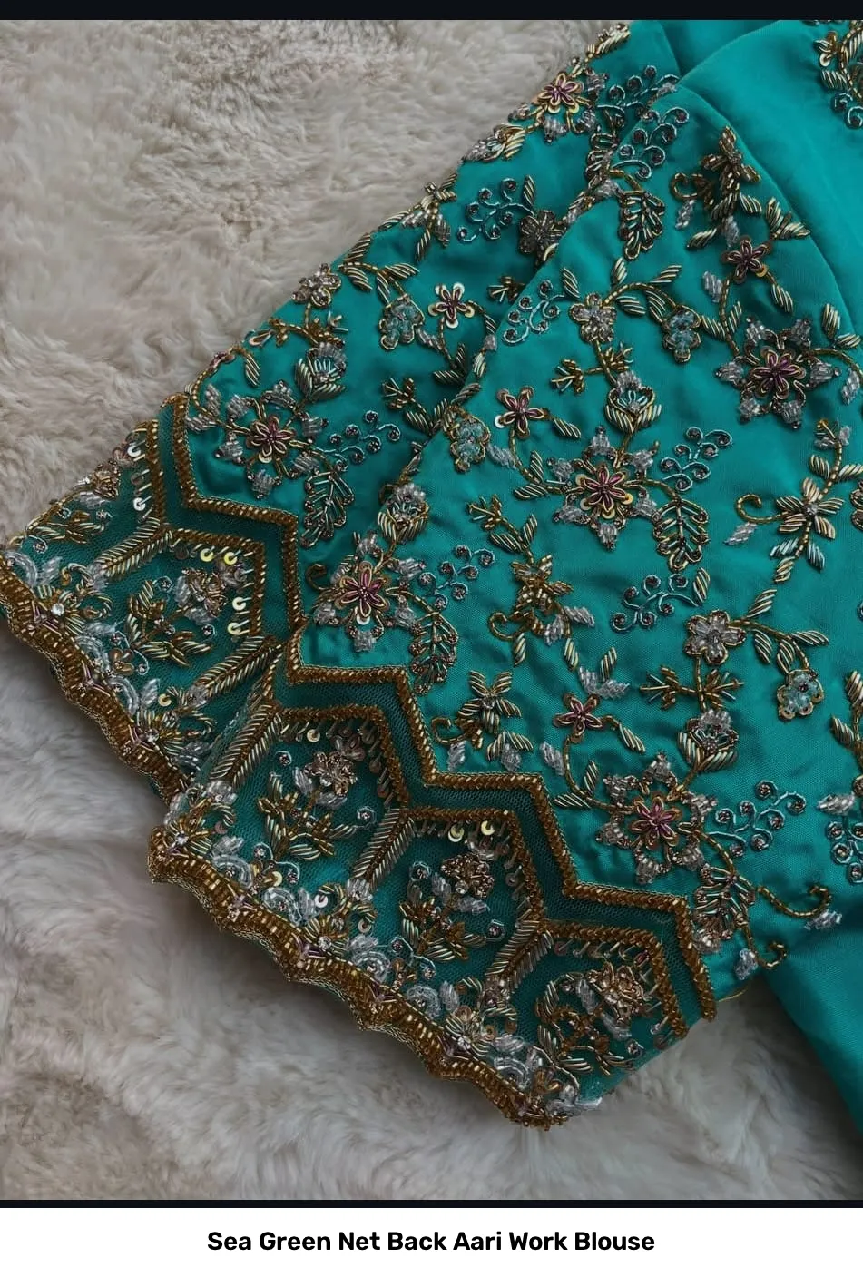Sea Green Net Back Aari Work Blouse 3