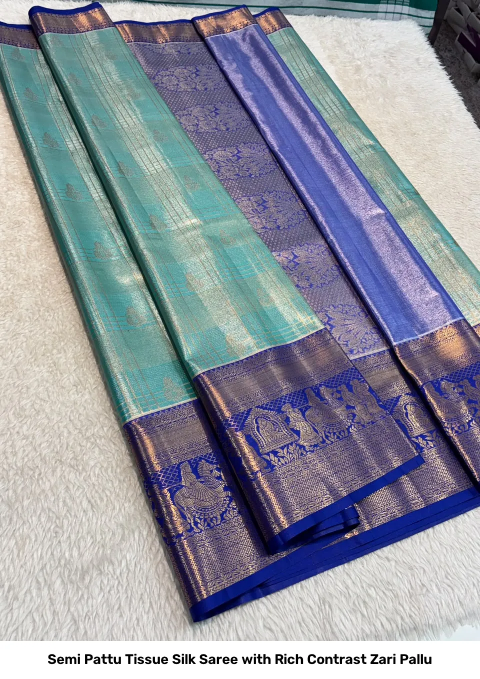 Semi Pattu Tissue Silk Saree with Rich Contrast Zari Pallu 10