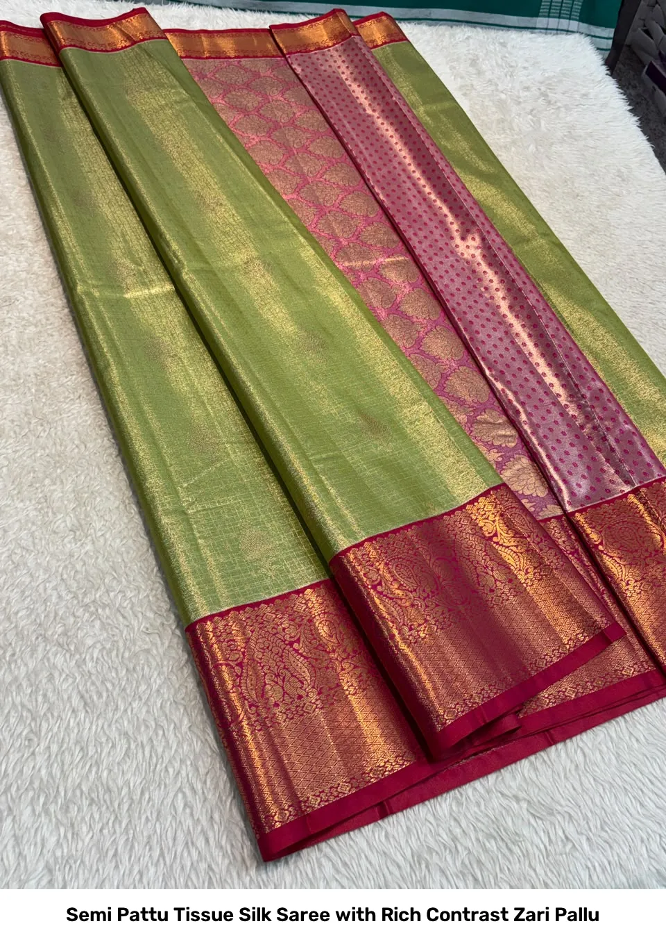 Semi Pattu Tissue Silk Saree with Rich Contrast Zari Pallu 11