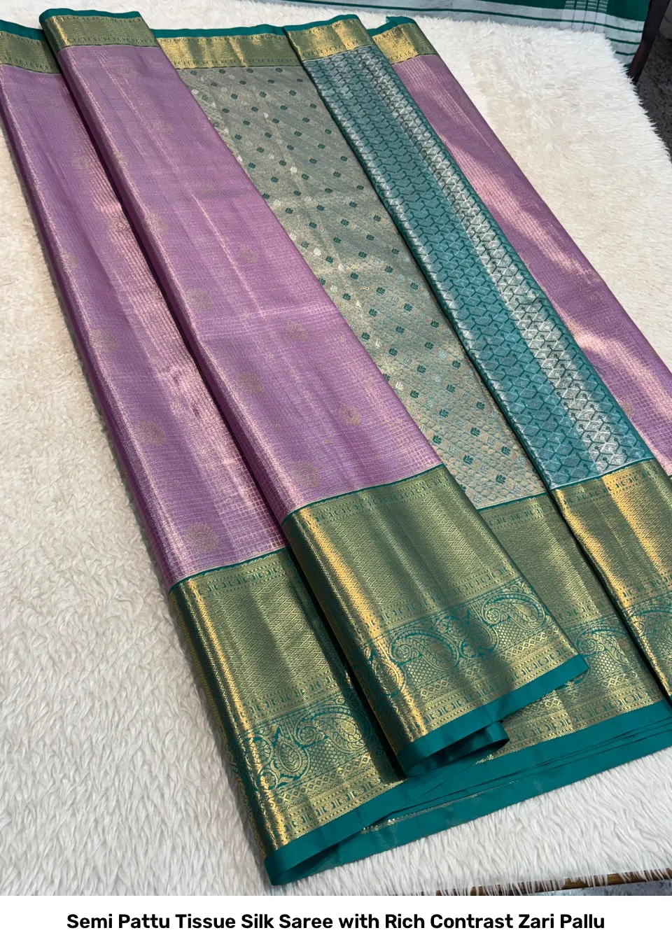 Semi Pattu Tissue Silk Saree with Rich Contrast Zari Pallu 12