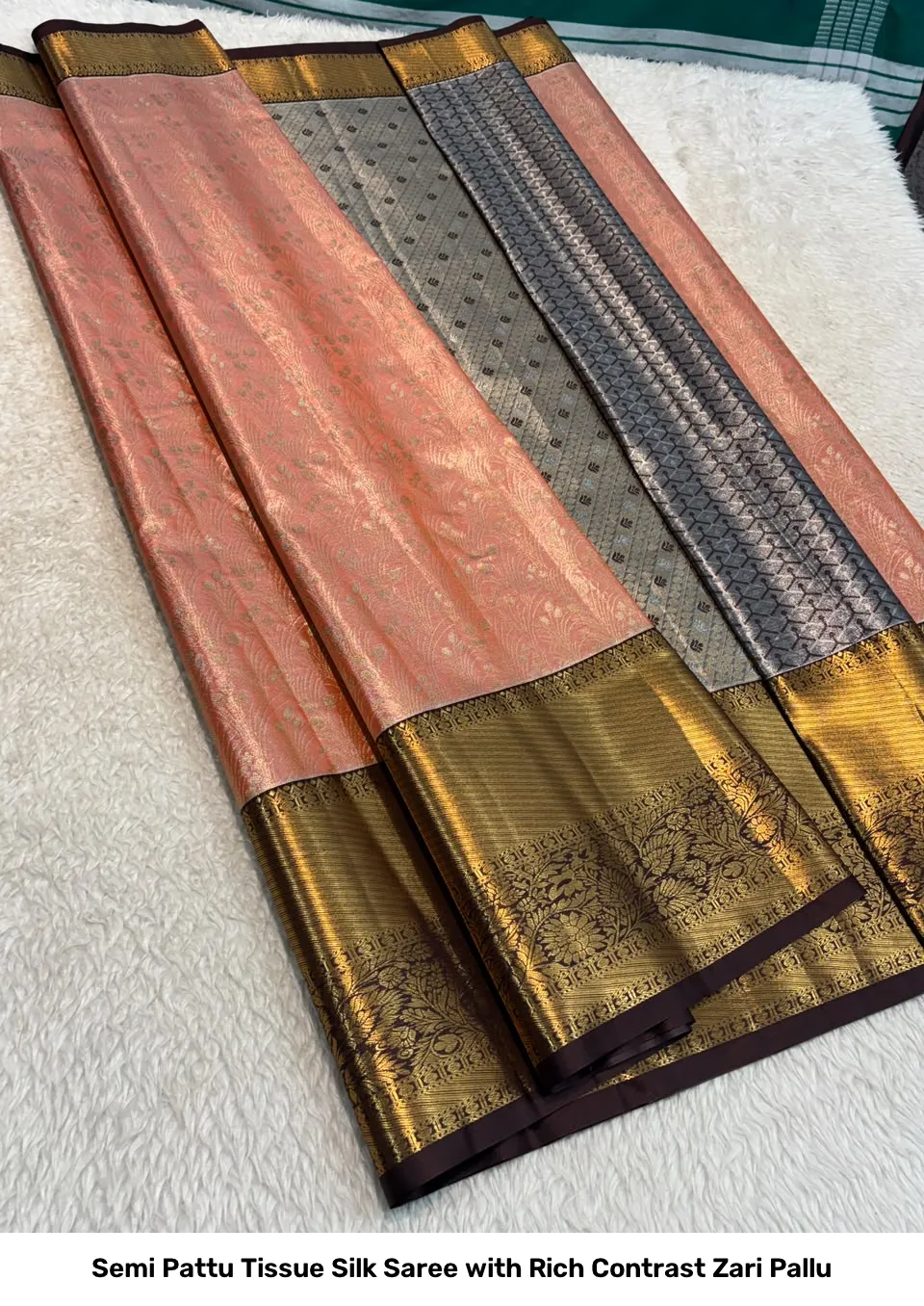 Semi Pattu Tissue Silk Saree with Rich Contrast Zari Pallu 14