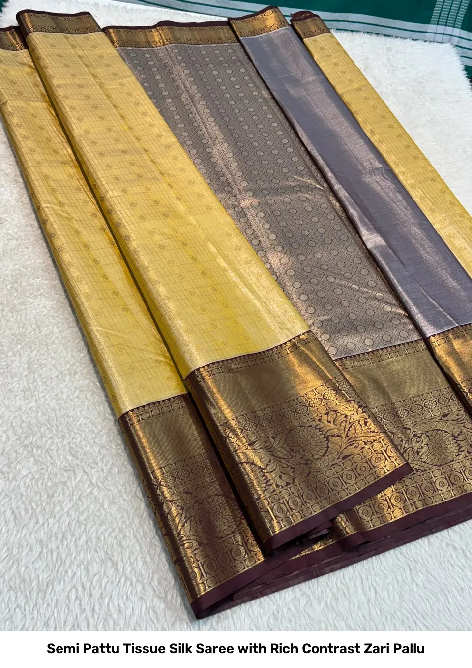 Semi Pattu Tissue Silk Saree with Rich Contrast Zari Pallu 15