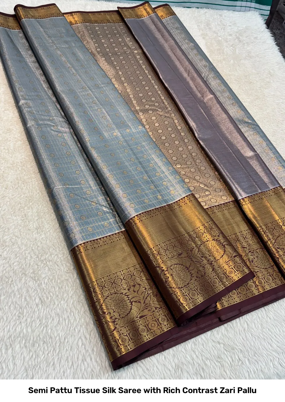 Semi Pattu Tissue Silk Saree with Rich Contrast Zari Pallu 16