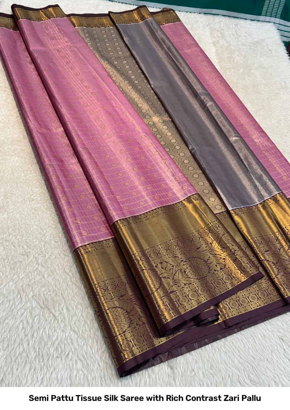 Semi Pattu Tissue Silk Saree with Rich Contrast Zari Pallu 17