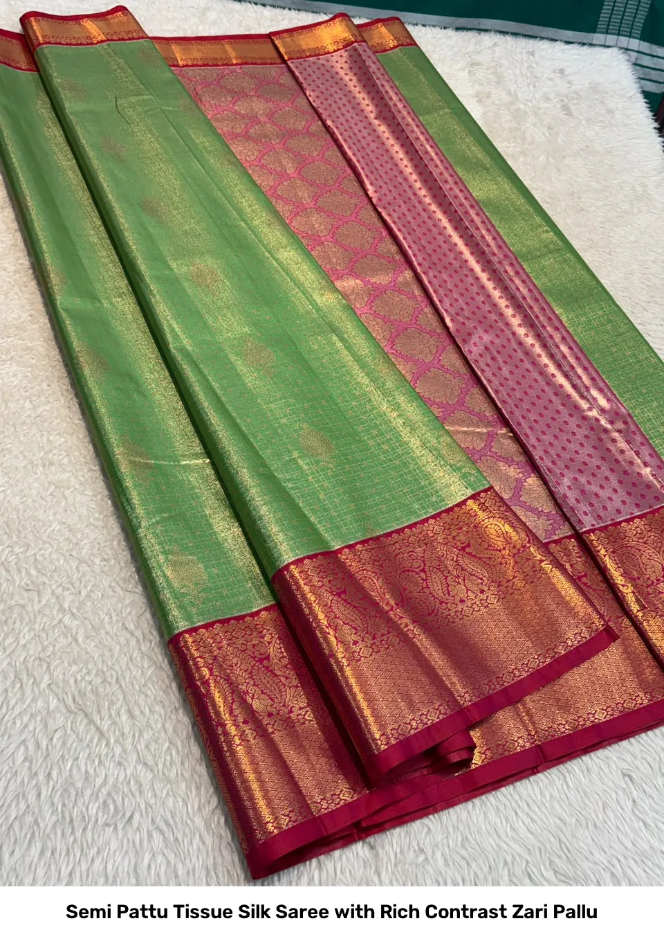 Semi Pattu Tissue Silk Saree with Rich Contrast Zari Pallu 18