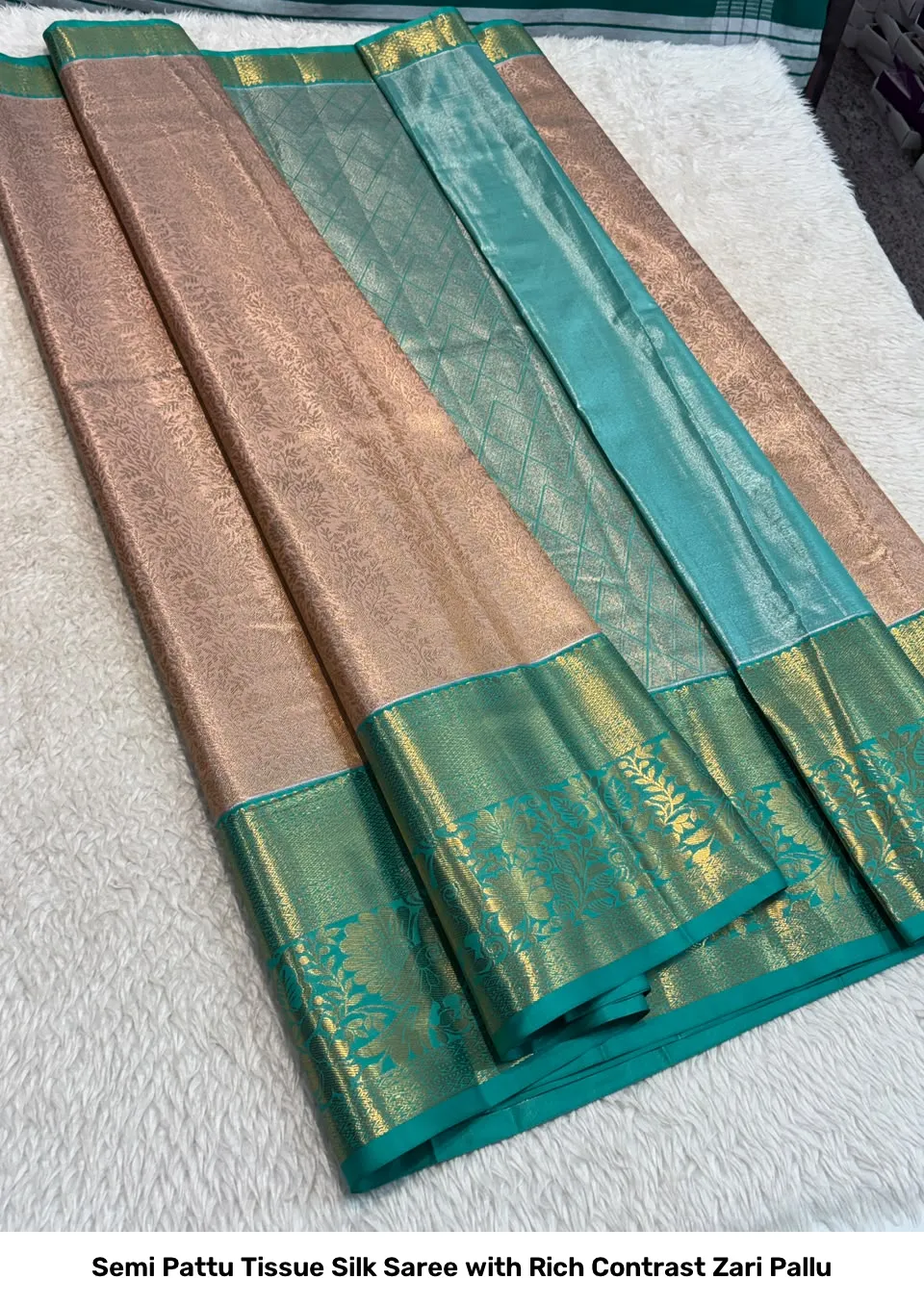 Semi Pattu Tissue Silk Saree with Rich Contrast Zari Pallu 19