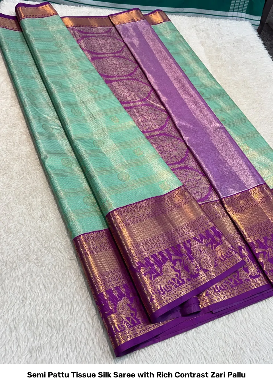 Semi Pattu Tissue Silk Saree with Rich Contrast Zari Pallu 2