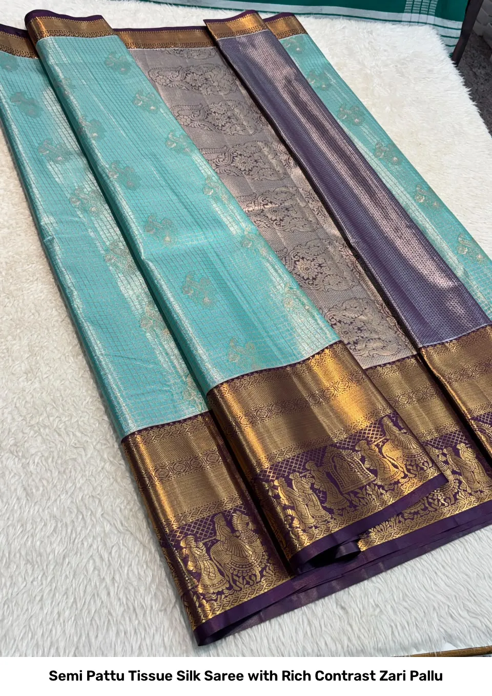 Semi Pattu Tissue Silk Saree with Rich Contrast Zari Pallu 5