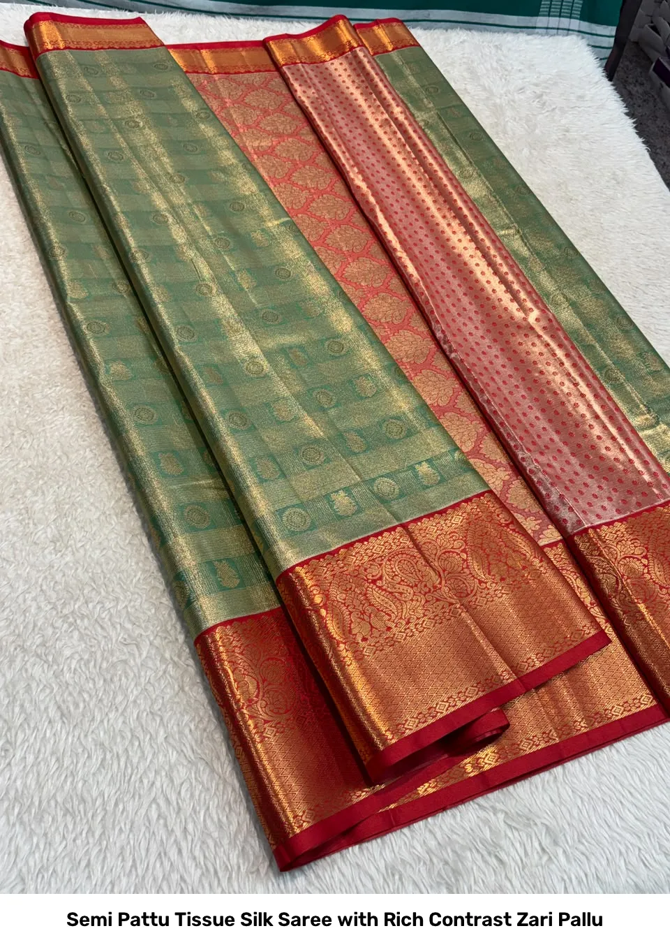 Semi Pattu Tissue Silk Saree with Rich Contrast Zari Pallu 8