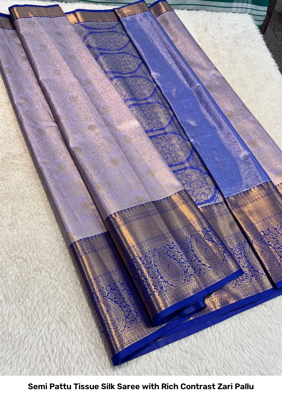 Semi Pattu Tissue Silk Saree with Rich Contrast Zari Pallu 9