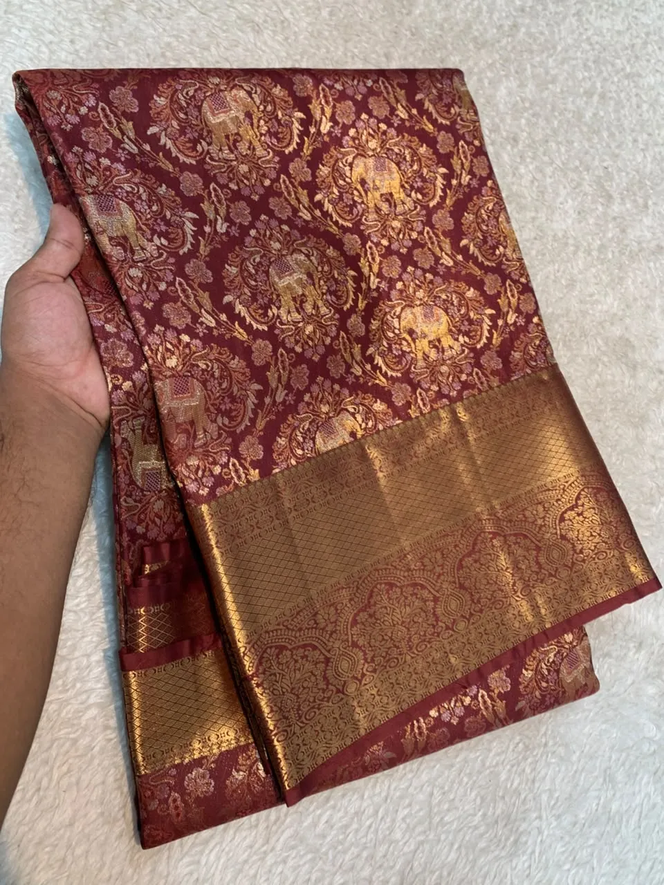 Semi Resham Silk Pattu Saree with Heavy Zari Border & Self Blouse