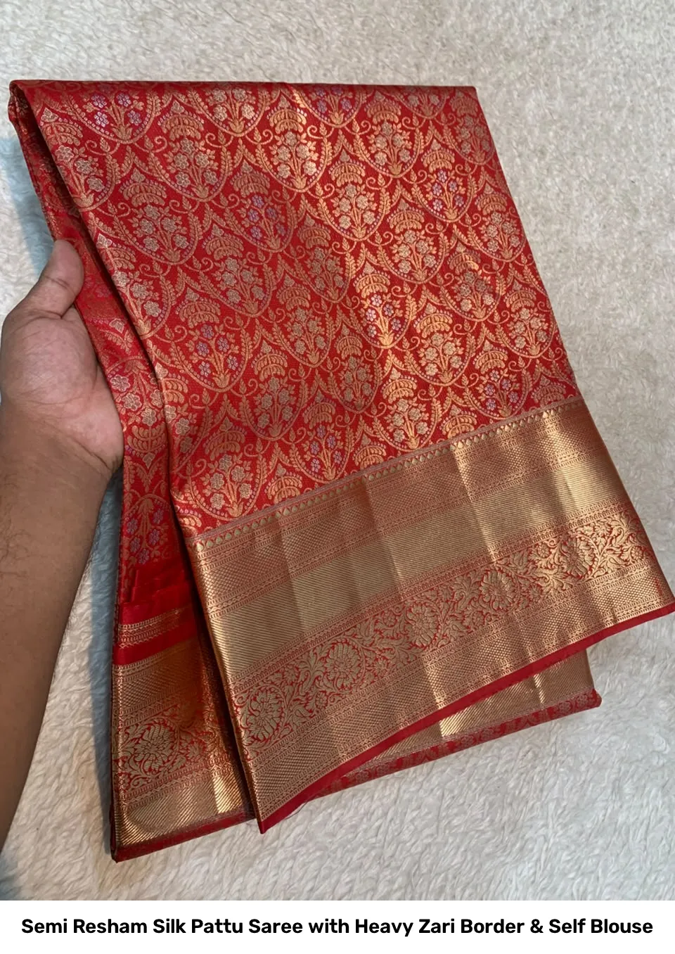 Semi Resham Silk Pattu Saree with Heavy Zari Border & Self Blouse 2