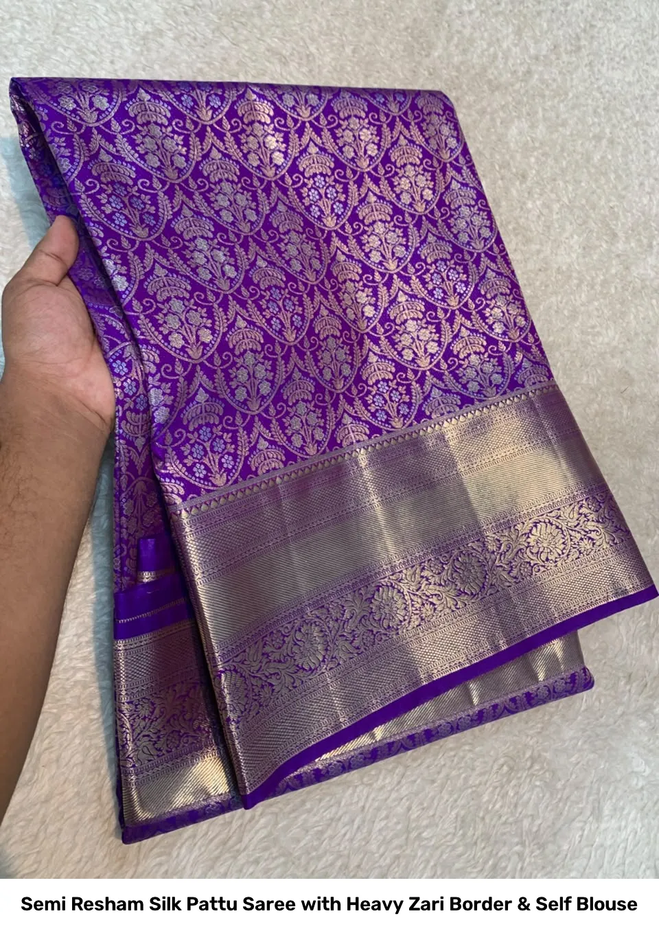 Semi Resham Silk Pattu Saree with Heavy Zari Border & Self Blouse 5