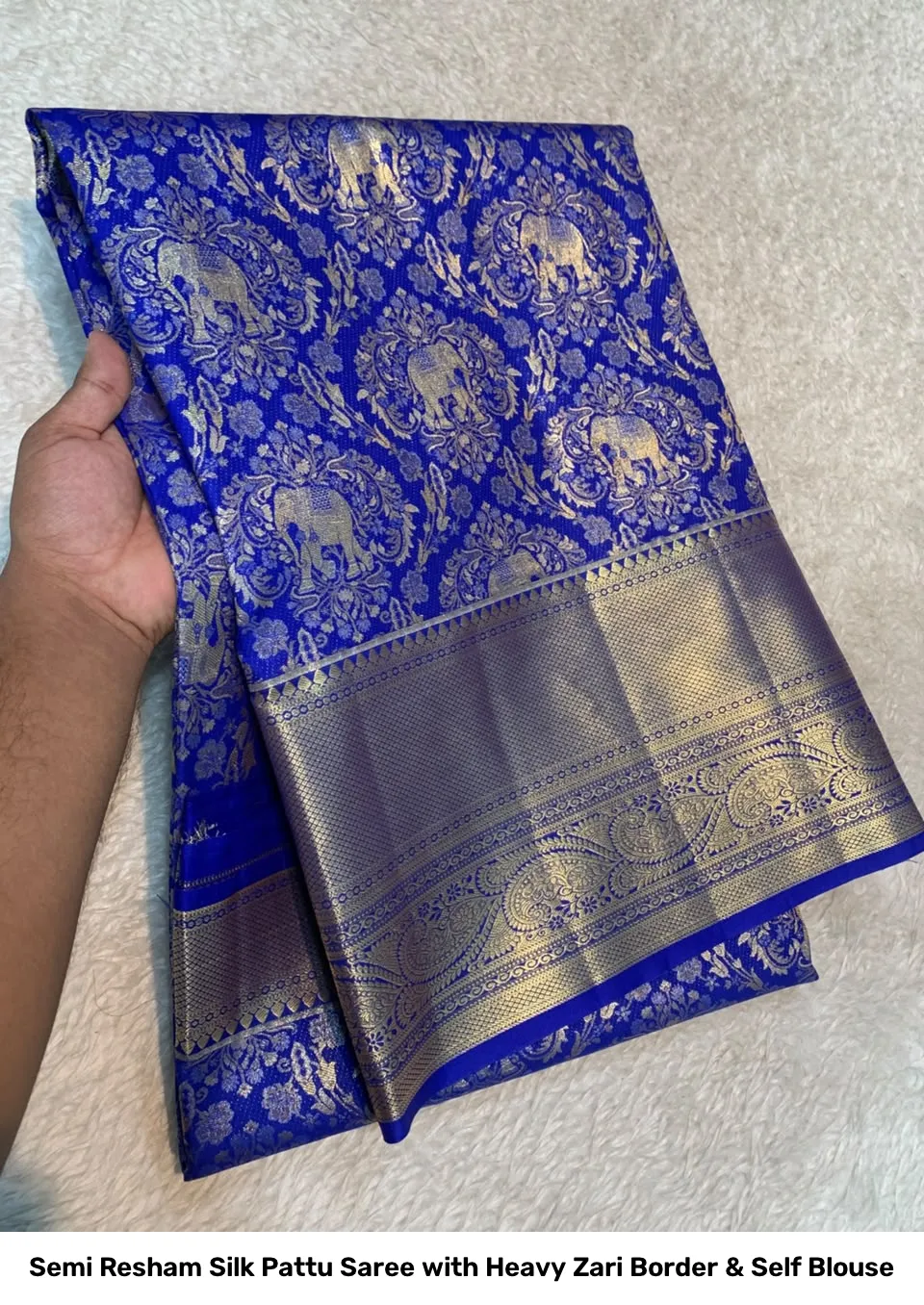 Semi Resham Silk Pattu Saree with Heavy Zari Border & Self Blouse 7