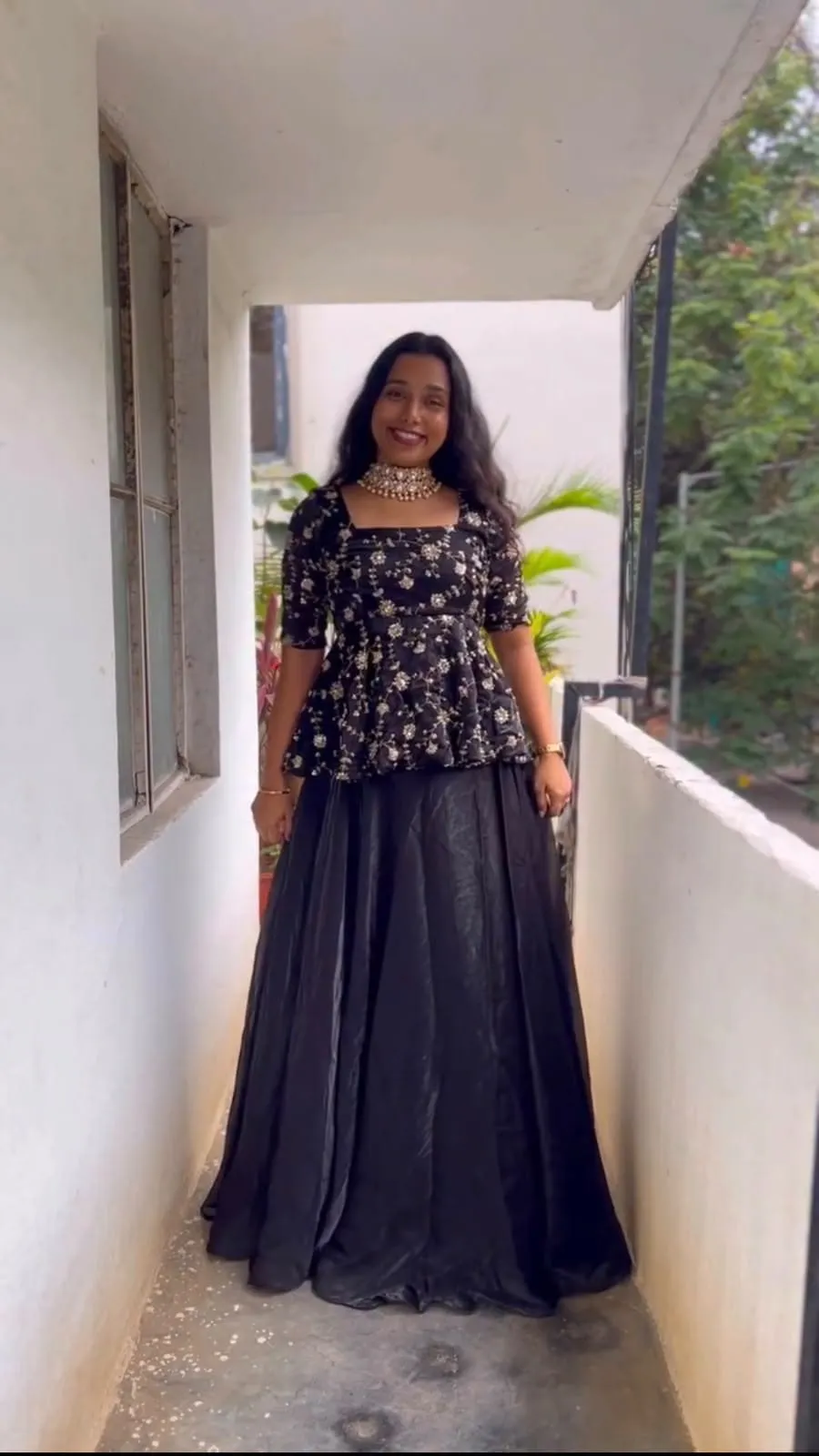 Sequins Embroidered Peplum Lehenga Choli in Space Silk | Fully Stitched Festive Flared Lehenga Set