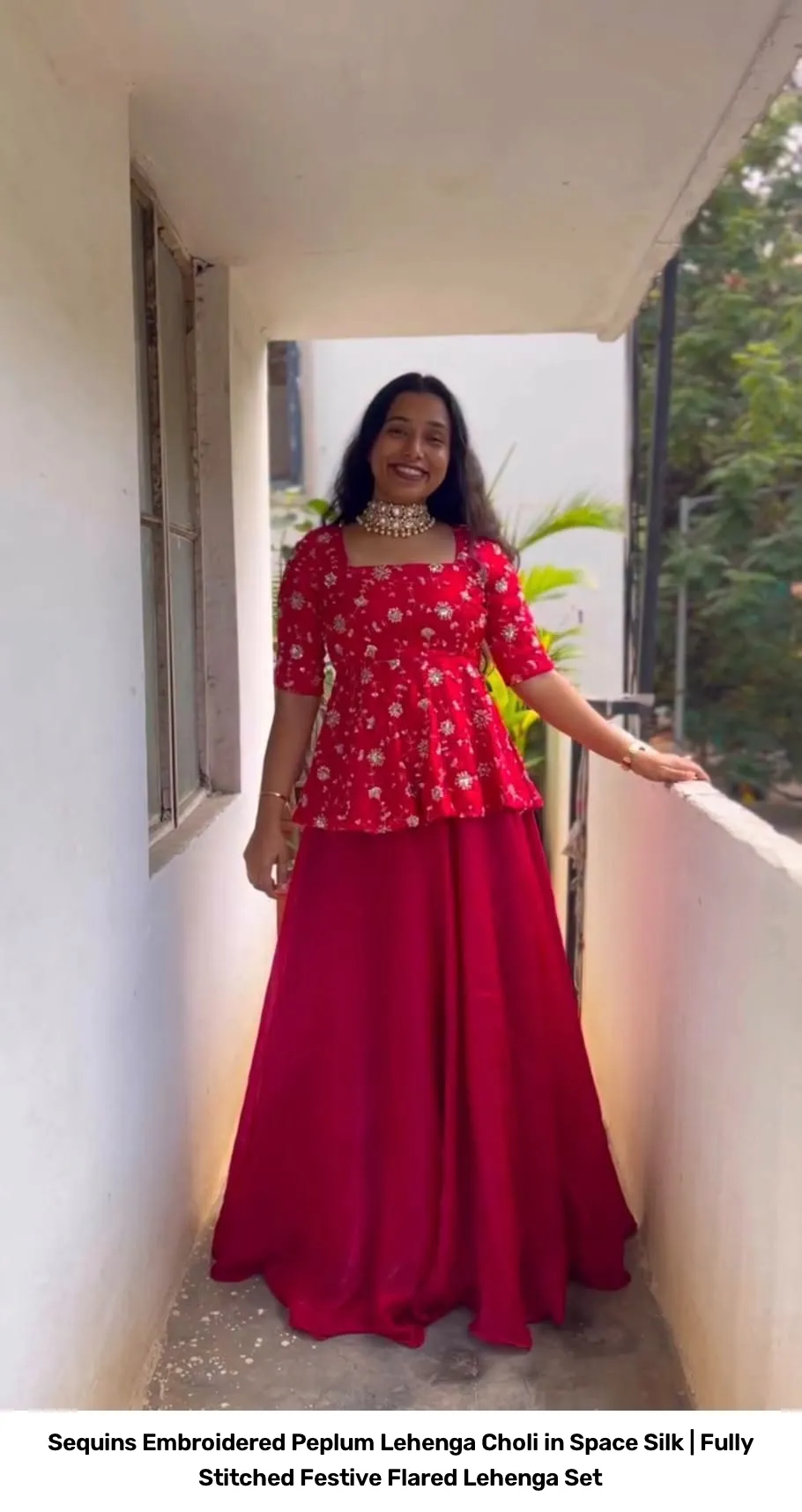 Sequins Embroidered Peplum Lehenga Choli in Space Silk | Fully Stitched Festive Flared Lehenga Set 11