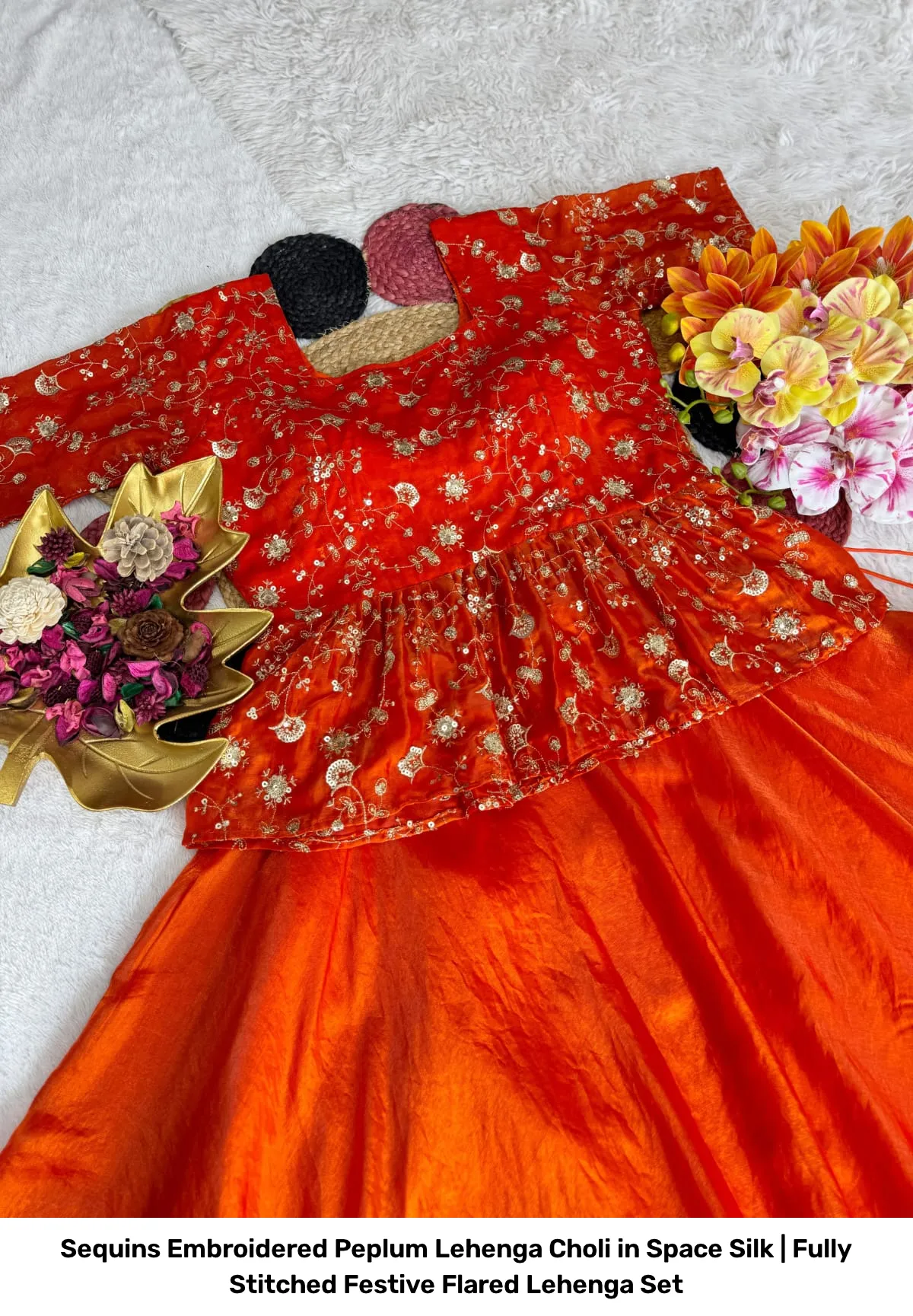 Sequins Embroidered Peplum Lehenga Choli in Space Silk | Fully Stitched Festive Flared Lehenga Set 14