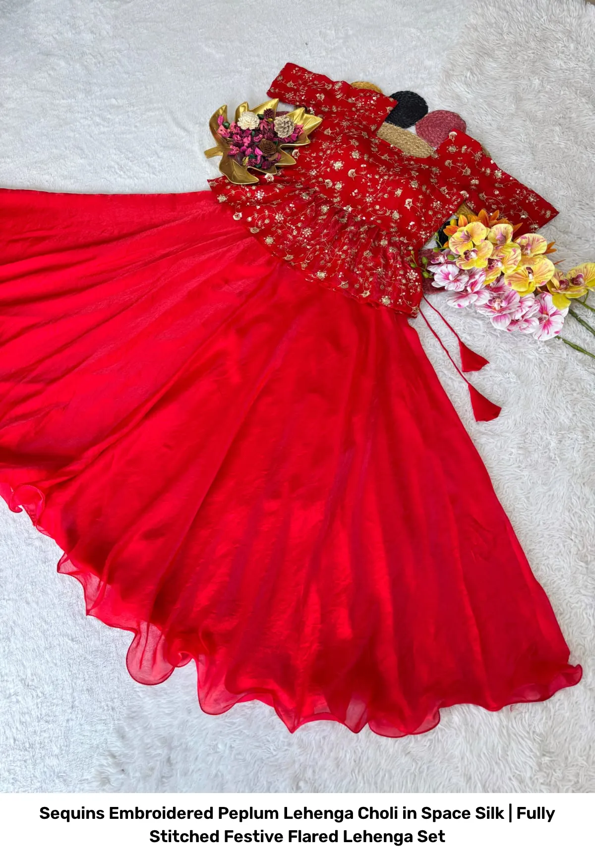 Sequins Embroidered Peplum Lehenga Choli in Space Silk | Fully Stitched Festive Flared Lehenga Set 7