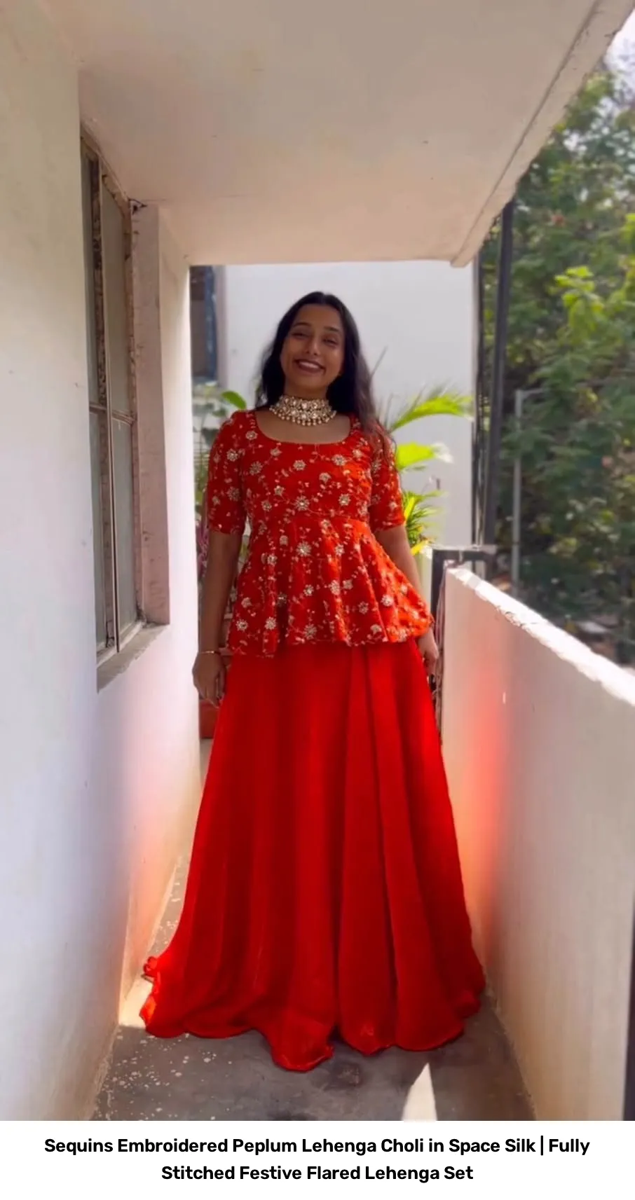 Sequins Embroidered Peplum Lehenga Choli in Space Silk | Fully Stitched Festive Flared Lehenga Set 8